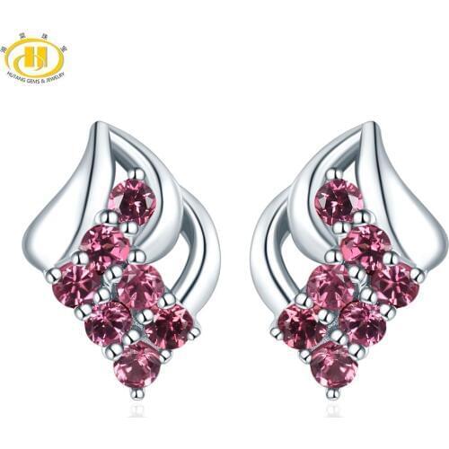 Hutang Genuine Gemstone Rhodolite Garenet Stud Earrings 925 Sterling Silver Fine Elegant Stone Jewelry for Womens Best Gift New