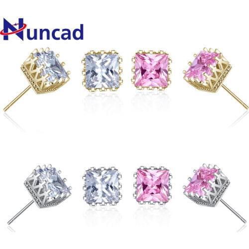 Simple 1Pair Copper Shiny Pink Silver Austrian Crystal Round Brincos Ear Studs Earrings For Girls Women Boucle Jewerly D'oreille