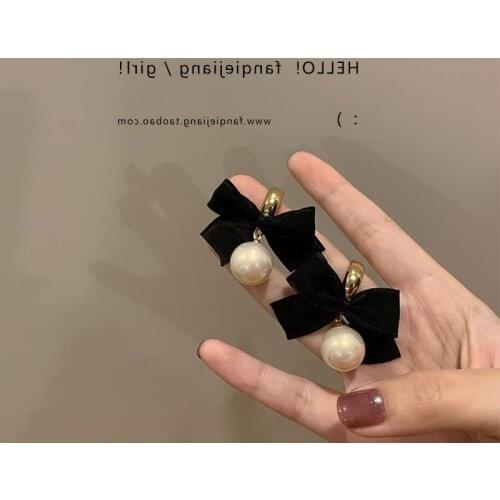 XIYANIKE Black Bowknot Pearl Drop Earrings Geometric Alloy Ear Accessories 2021 New For Women Fashion Party Wedding Jewelry Gift