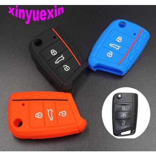 Xinyuexin For VW Silicone Car Key Cover FOB Case For VW Golf 7 mk7 Skoda Octavia A7 New Polo Remote Key Jacket Bag Car-stying