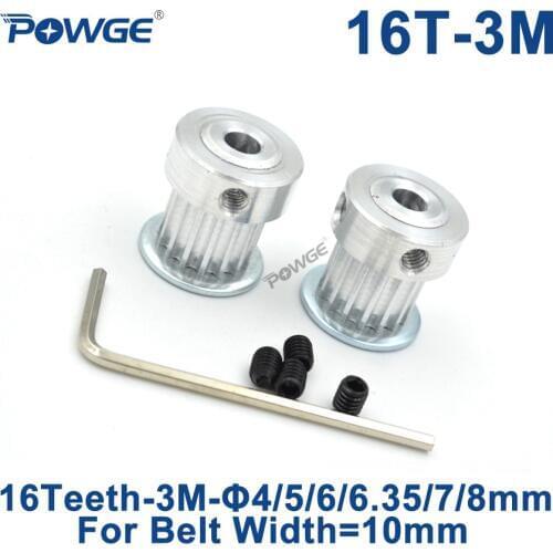 POWGE HTD 3M 16 Teeth Synchronous Timing Pulley Bore 4/5/6/6.35/7/8mm for Width 10mm 3M belt HTD3M pulley gear 16Teeth 16T