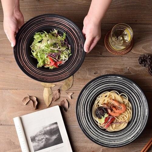 Style plate ceramic household salad soup plate creative matte glaze western food plate spaghetti straw hat plate tableware