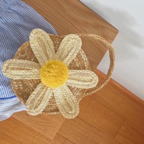 Children Girls Straw Messenger Bag Shoulder Bag Women Beach Travel Keys Coin Purse Rattan Tote Photo Props