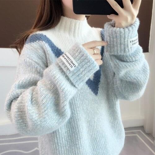 Turtleneck Womens Sweater Autumn Winter Imitation Mink Loose Knitted Winter Female Thick Bottom Pullovers Female