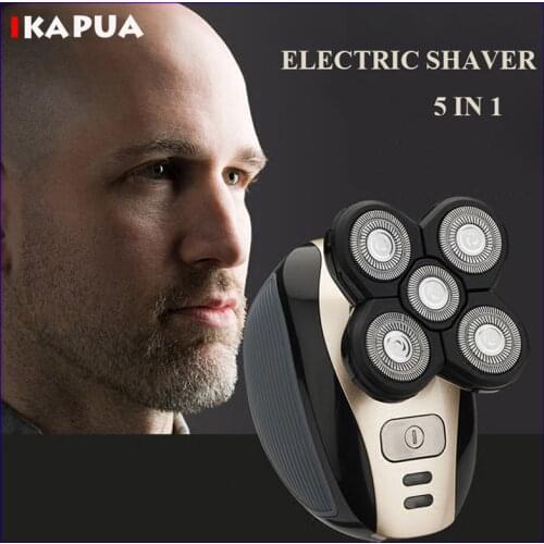 5 In 1 4D Mens Rechargeable Bald Head Electric Shaver 5 Floating Heads Beard Nose Ear Hair Trimmer Razor Clipper Facial Brush