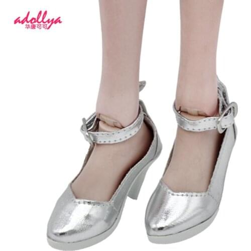 Adollya 1/3 Shoes For Dolls BJD Accessories Shoe Button Princess High Heels White Pink Silver Doll Shoes Accessories For Dolls
