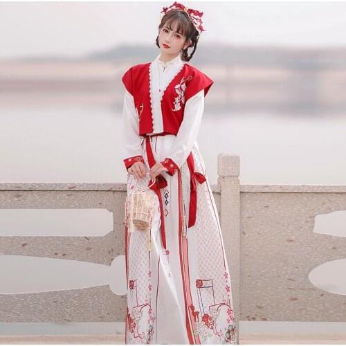 Improved Hanfu Suit For Women Adult Chinese Style Traditional Clothing Han Tang Song Dynasty Clothing Red Hanfu Costumes DQL5806