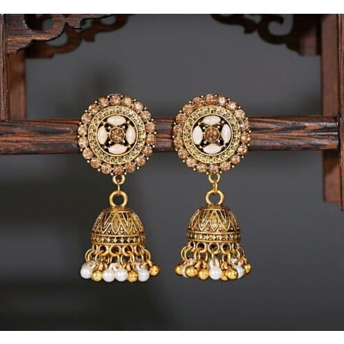 Vintage Yellow CZ Stone Beaded Earrings For Women Indian Jewelry Thailand Ethnic Flower Earrings Hangers