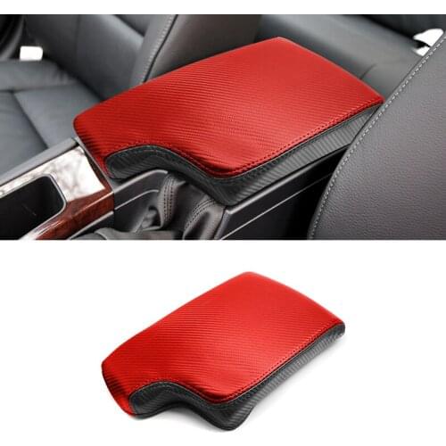 For BMW 3 Series E90 2005 - 2012 Red Black Carbon Texture Leather Splice Interior Center Console Armrest Protection Cover Trim