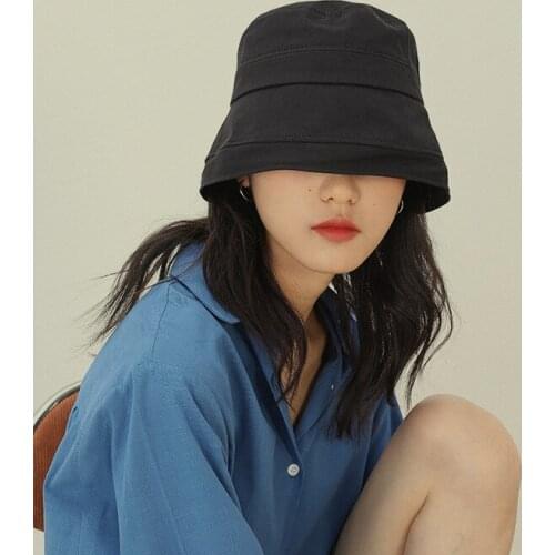2021 New Solid Color Basin Hat Womens Wide-brimmed Shade Bucket Hat Street Wild Casual Fisherman Hat