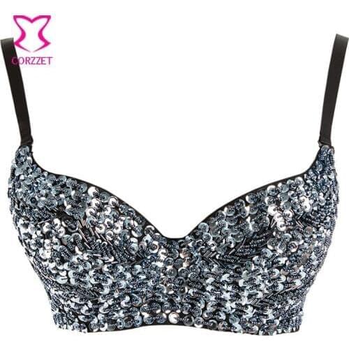 Beaded Spike Sequins Bikini Bras For Women Steampunk Push Up Sexy Bra Bralette Night Club Party Clubwear Brassiere