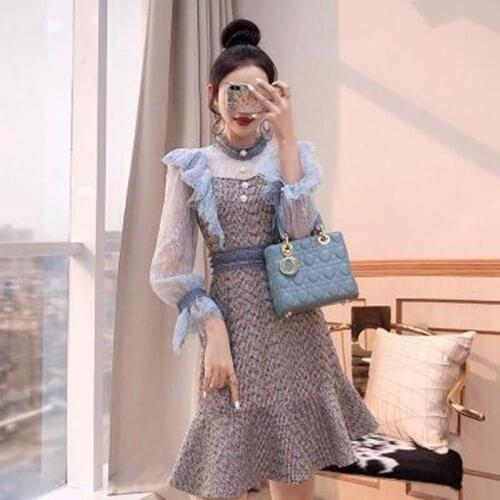 2020 New Fashion Autumn Luxury Design Women Chic Long Sleeve Vestido Da Festa Tweed Plaid Mini Runway Dresses