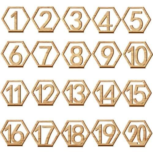 1-20 Wooden Wedding Table Numbers Hexagon Decoration Numbers Sign Wood Table Number 21-40 Rustic Wedding Signs Engagement Seat