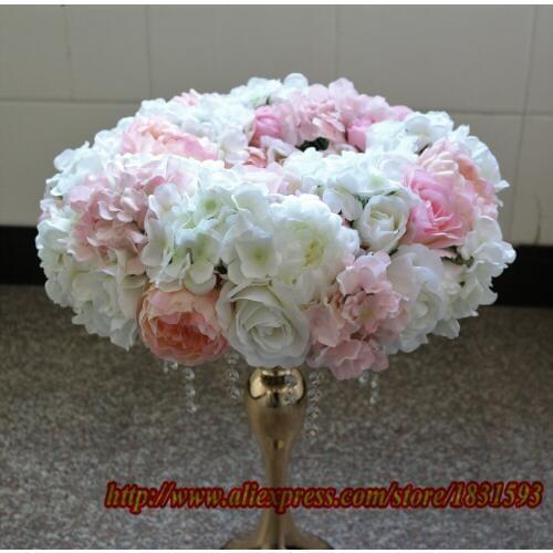 10pcs / lot Artificial rose peony hydrangea Wreath Rings Wedding Road lead taple flower Wedding flower Wall Decoration TONGFENG