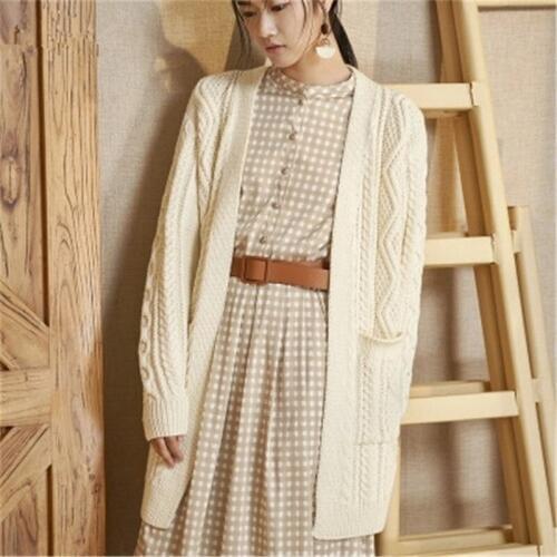 100% hand made wool Vneck knit women fashion solid pockets slim cardigan sweater white 5color customized