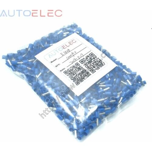 1000pcs E2508 Ferrule Terminal Cord End Terminal AWG14 2.5mm Copper Brass Wire Copper Insulated Crimp Pin Connector Terminals