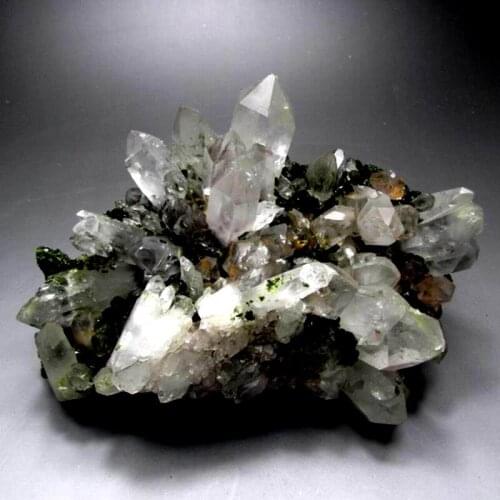 1853g Phantom Quartz Cluster w/ Epidot - crystals and stones healing Mineral specimen Home Decor feng shui decoration