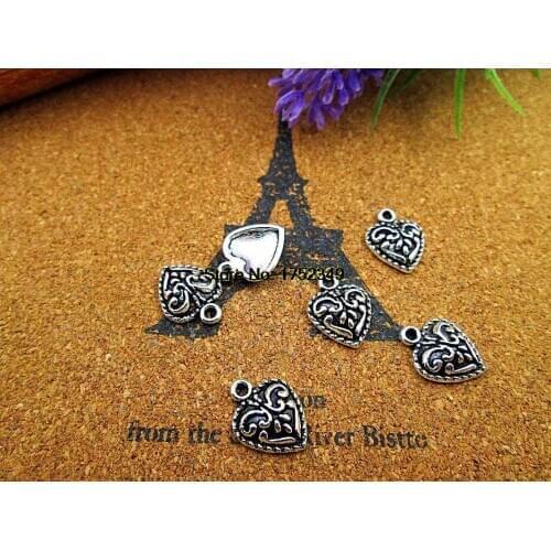 35pcs 15*11mm heart charms,Antique silver one side heart charm Pendant