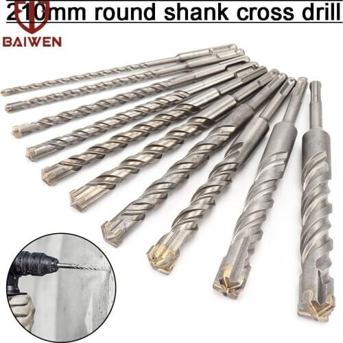 5/10Pcs Electric Hammer SDS Plus Drill Bit Set Cross Tips 210mm 6-25Dia Metal Hss Drill Set for Electric Drills Cutting