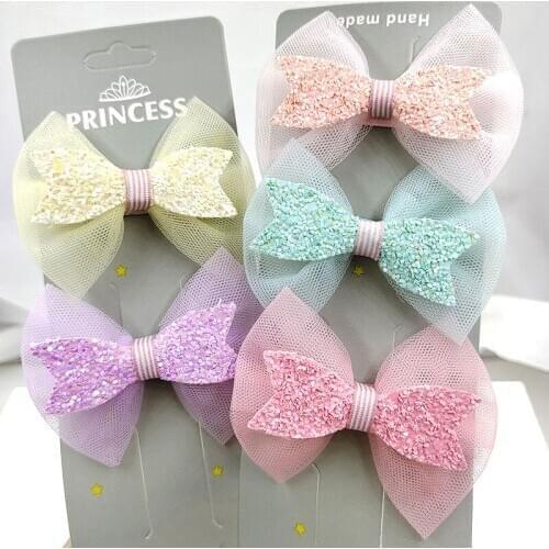 5pcs/lot kawaii Lace and glitter Hair Bows With Clip For Girls Colorful Hair Clips Hairpins Barrettes Kids Hair Accessories
