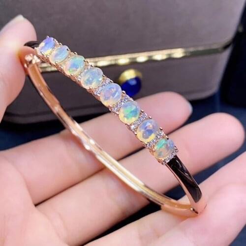 Best Gift Natural Real Opal Bangle Free shipping 925 sterling silver Fine jewelry Natural And Real Opal Bracelet