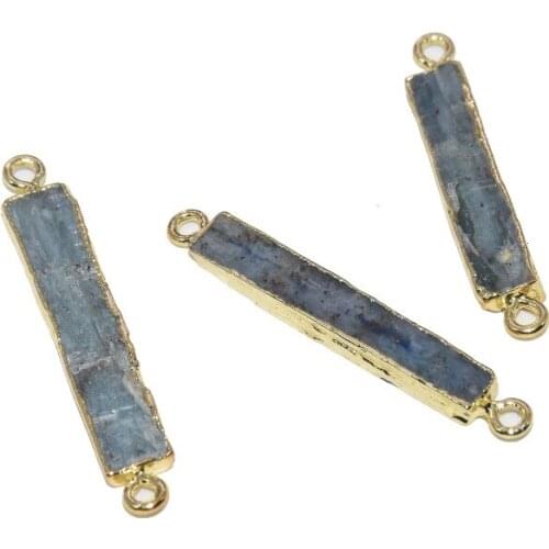 Long Aquamarines Stone connector for necklace 2019 Jewelry Gold Bezel 2 loop raw blue quartz crystal rectangle pendant for women