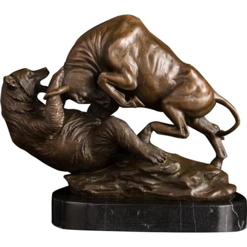 DW-058 Bronze Art Decor Figurines Bull Fighting Bear Statue Sculpture Table Decoration Bronze Bull And Bear Figurines For Sale
