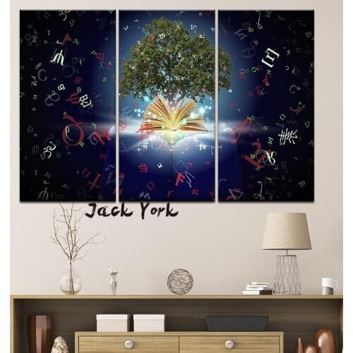 Canvas Painting Creative Arts books and tree 3 Pieces Wall Art Painting Modular Wallpapers Poster Print living room Home Decor