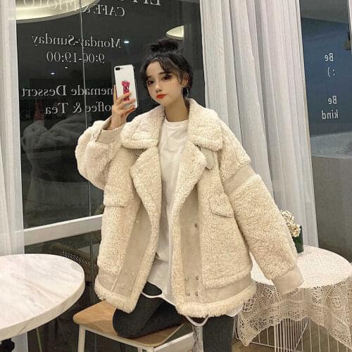 JuneLove Women Autumn Winter Faux Fur Coat Female Loose Casual Warm Soft Fake Fur Jacket Plush Overcoat Pocket Wild Teddy Coats