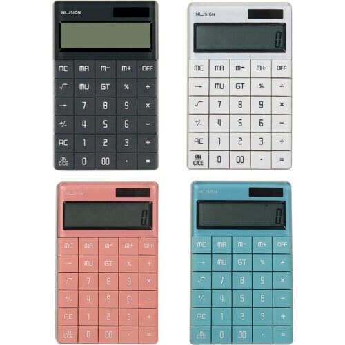 Calculator 12-bit Widescreen Dual Power Flat Button Simple Design Solar Battery Office Calculator Basic Calculator