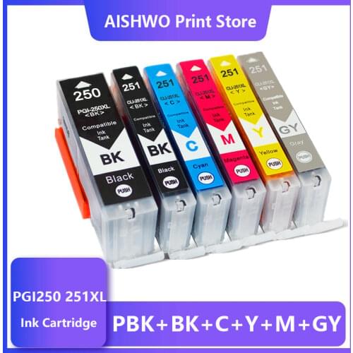 ASW 6PK PGI250 PGI-250 CLI-251 for Canon PIxma MG6620 MX922 MG5620 MG5420 MG6320 MX922 MG6420 MG7520 MG5520 iP7220 ink cartridge