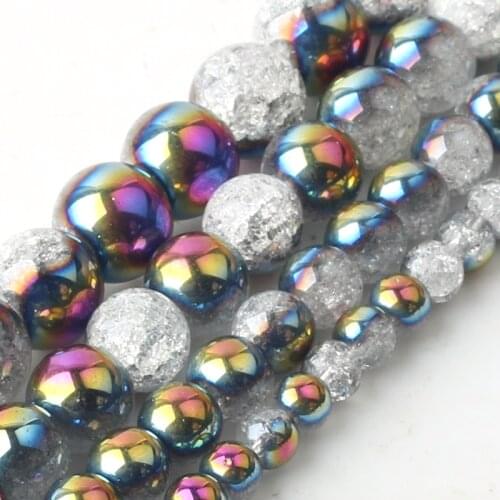 Wholesale Colorful Plating Crystal Cracked Round Loose Stone Beads Suitable For Making DIY Bracelets Jewelry 4/6/8/10/12MM