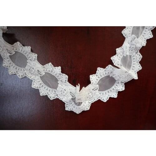 14 yards off white lace fabric by the yard, white cotton floral and leaves style mesh embroidered lace fabrics