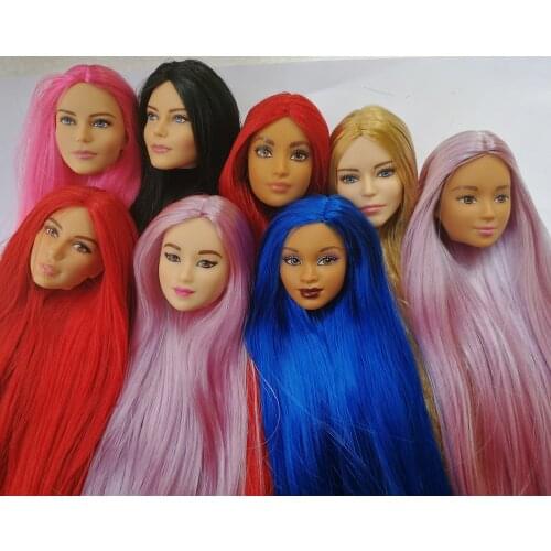 Rare Face Doll Heads Asia Doctor Nurse Face Dimple White Skin Brown Gold Colorful Hair Doll Heads Girl Christmas New Year Gifts