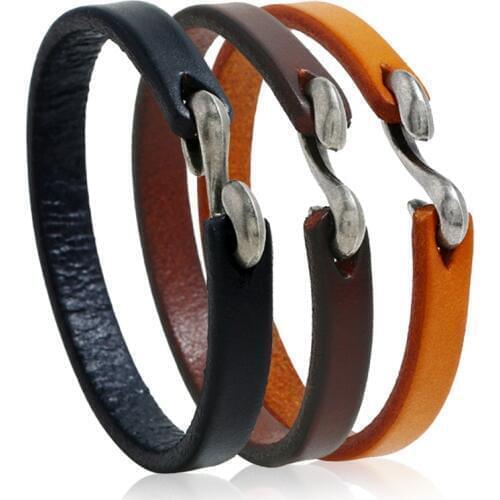Minimalist Design Genuine Leather Bracelet Bangle for Men Simple Hook Vintage Bracelet Jewelry Office Style Mens Bracelet 2019