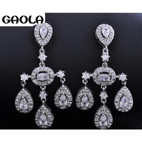GAOLA 2016 Fashion Promotional Earrings Silver Color Jewelry Genuine Cubic Zircon Dangle Earring GLE2364