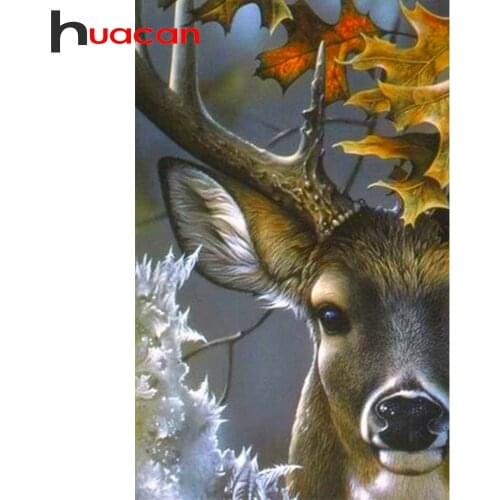 Huacan 5d DIY Diamond Painting Full Square/Round Deer Leaves Mosaic Diamond Embroidery Complete Kit Autumn Animal Needlework