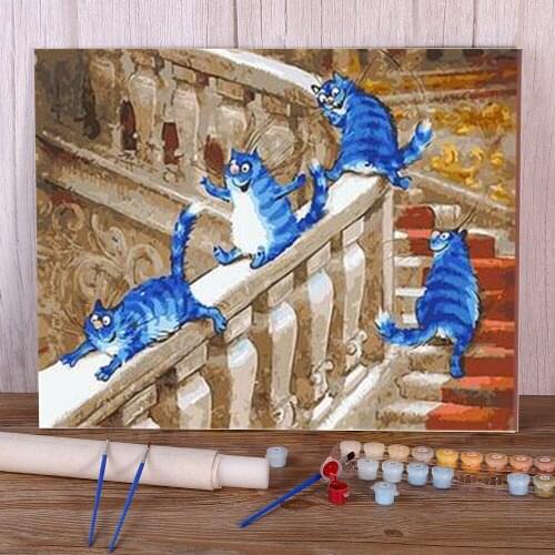 Cartoon Blue White Cat DIY Painting By Numbers Package Acrylic Paints 40*50 Picture By Numbers Photo Home Decor Handiwork