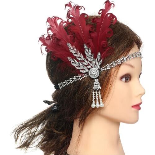 New White Red Feather Gatsby 1920s Headband Flapper Charleston costume accessories GreenHeadpiece Great Gatsby feather headband