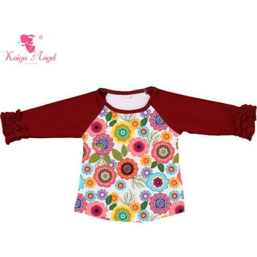 Easter Sunflower Ruffle Raglan Shirts Burgundy Sleeve Ruffles Girl Clothes Icing Raglans Top T Shirt Icing