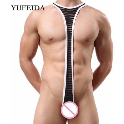 Sexy Men Underwear Jumpsuit Tight One-Piece Bodysuit Wrestling Belt Leotard See Through Undershirts Male Gay Jockstrap G-string