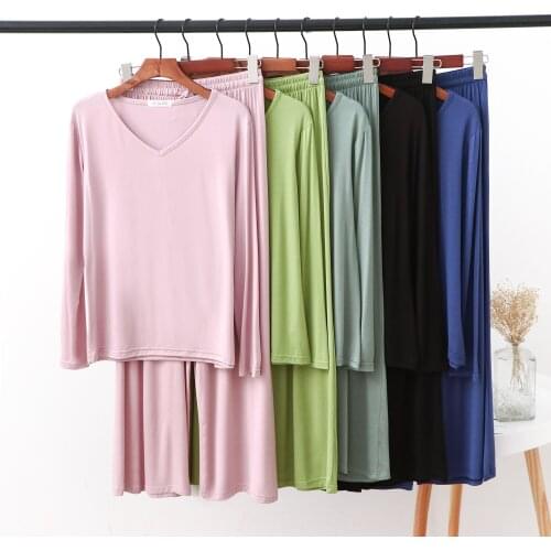 SUMMER HOME SERVICE WOMENS SHORT-SLEEVED CASUAL SUIT THIN MODAL TROUSERS V-NECK LARGE SIZE LOOSE PAJAMAS