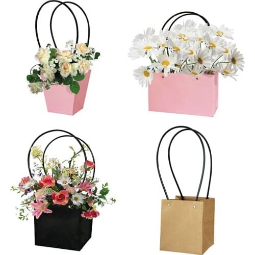 CYUAN Portable Flower Box Waterproof Paper Handy Gift Bag Kraft Handbag Wedding Rose Party Gift Box Packaging For Birthday Decor