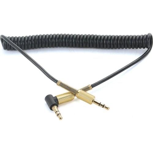 Right Angled Spring retractable 3.5mm 3 pole male to male Aux Cord Stereo Audio Cable