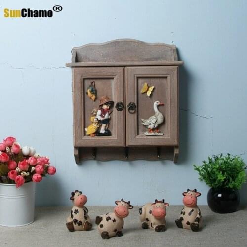 Retro Wooden Key Storage Box Hanger Porch Wall Racks Home Decoration Pendant Mural Wall Decoration Key Storage Boxes Ornaments