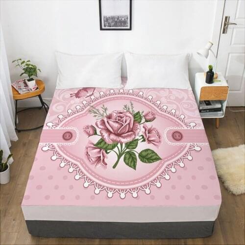 Luxury Elastic fitted sheet bed sheet With An Elastic Band Mattress Cover 150x200/160x200 Bed cover for home Flowers Pink