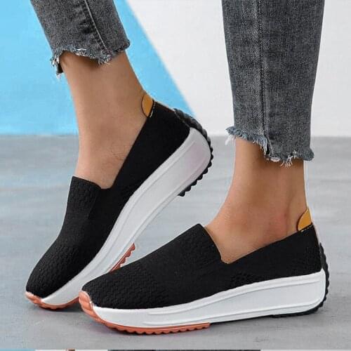 Mesh Knitting Sneakers Breathable Women Loafers Womens Ladies Elastic Band Female Casual Slip On Comfortable Shoes Plus Size