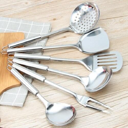 Dinnerware 6Pcs/Set SUS 304 Cooking Tool Sets Kitchen Utensils Includes Truner Colander Spatula Fork Short Long Stainless Steel