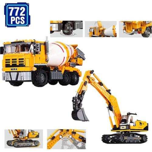 High-tech 654pcs Engineering Car Building Blocks Idea Traffic vehicle Cement Mixer Bricks Assembly Toys Birthday Gift For Boys