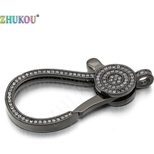 24*50mm Brass Cubic Zirconia Lobster Clasps Hooks for Diy Jewelry Findings Accessories, Mixed Color, Hole: 3.5mm, Model: VK62